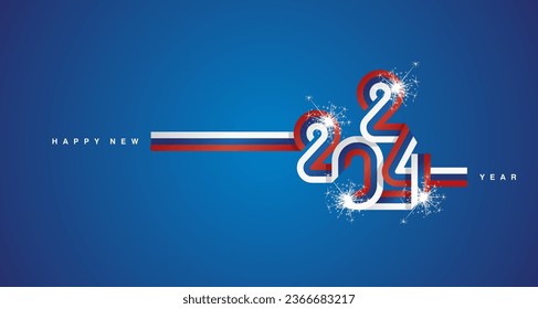 2024 Cinta continua de Año Nuevo en forma de 2024. Resumen de bandera roja azul blanca de Eslovaquia en forma de logo de 2024 con fuegos artificiales brillantes para calendario, pancarta, afiche, publicación en medios sociales