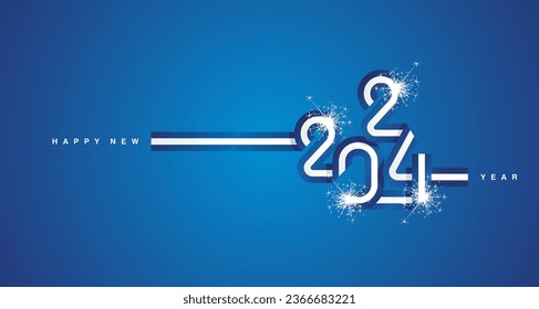 2024 New Year continuous ribbon in the shape of 2024. Abstract blue white flag of Greece in the shape of 2024 logo with sparkle firework for calendar, banner, poster, social media post