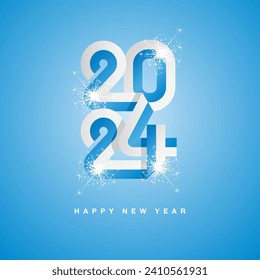 2024 New Year continuous San Marino ribbon. Abstract white light blue flag of San Marino in the shape of 2024 logo with sparkle firework. New Year concept template