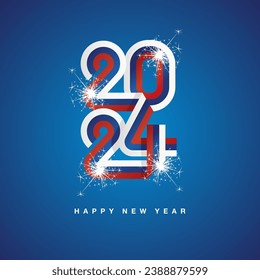 2024 New Year continuous Slovakia ribbon. Abstract white blue red flag of Slovakia in the shape of 2024 logo with sparkle firework. New Year concept template