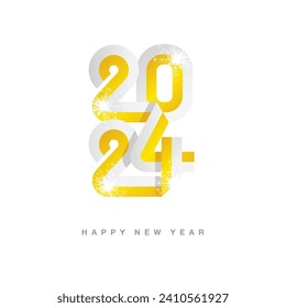 2024 New Year continuous Vatican ribbon. Abstract yellow white flag of Vatican in the shape of 2024 logo with sparkle firework. New Year concept template