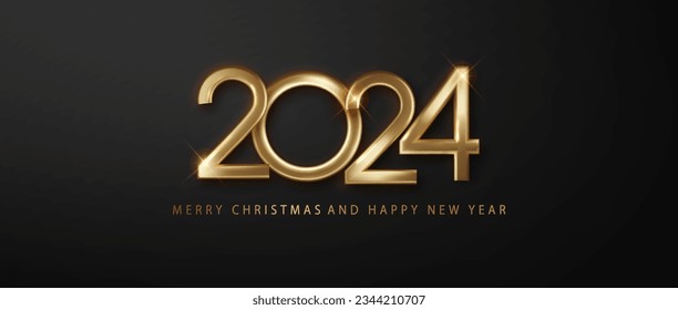 2024 New Year. Elegant festive christmas banner with luxurious and beautiful gold numbers. Premium holiday design for Happy New Year 2024 greetings and celebrations.