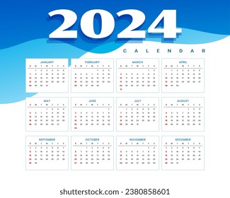 2024 new year english calendar template for event planner vector