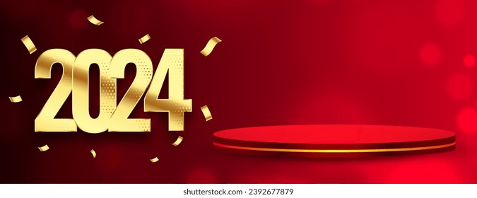 2024 new year eve party wallpaper with 3d podium platform design vector