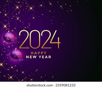 2024 new year eve shiny background with realistic xmas bauble vector