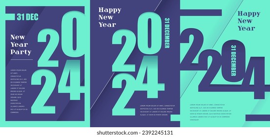 2024 New Year Event Typographic Posters. Modern minimalistic flat graphic style. Trendy background for celebration and season decoration. Designs for branding, banner, cover or gift card.