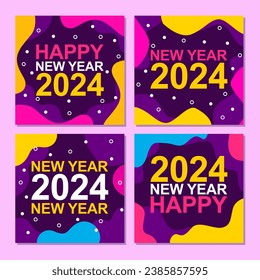 2024 new year feed design for social media with purple background.