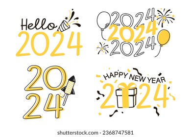 2024 new year festival illustration, Happy new year, design for poster, banner, greeting and new year 2024 celebration, Vector illustration