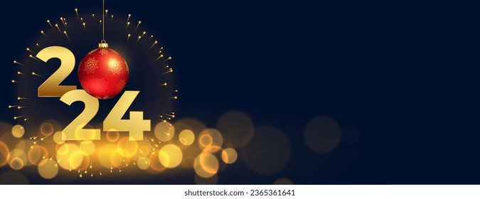 2024 new year firework celebration banner with xmas bauble and text space vector