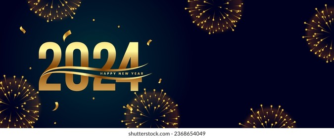 2024: fondo de pantalla de celebración de fuegos artificiales con decoración de confeti vectorial