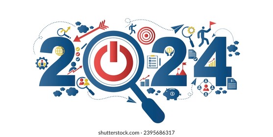 2024 new year goal plan action with target icons, Business plan, financial plan and strategies. Annual plan and development for achieving goal, achievement and success in 2024. Vector illustrator set.