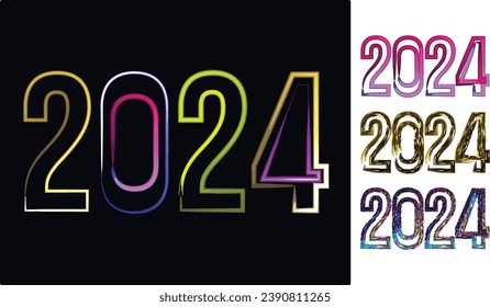 2024 New Year gold metal number. Extend Warm Wishes for a Happy New Year and Merry Christmas with this greeting card.new year