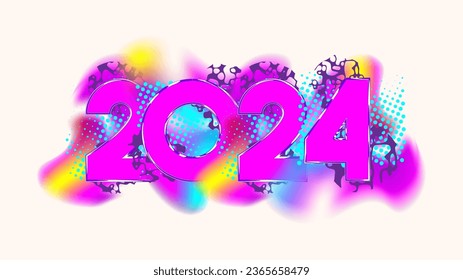 2024 New Year. 2024 gradient halftone number. Calendar header design template. Holiday greeting card. Christmas celebration.