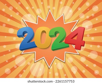2024 new year greeting card banner with splash star and on abstract sunbeam background