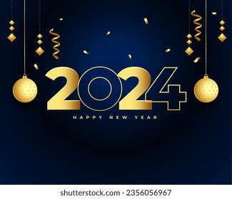 2024 new year greeting card with xmas ball and ribbon vector