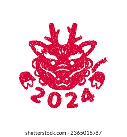 2024 new year greeting stamp illustration | year of dragon