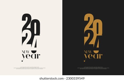 2024 new year greetings concept. Happy new year 2024 banner template with truncated numbers.