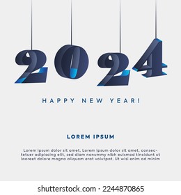 2024 new year. happy new year 2024 celebration banner. 2024 hangings in dark blue color. new year party invitation card. new year celebrations. 
