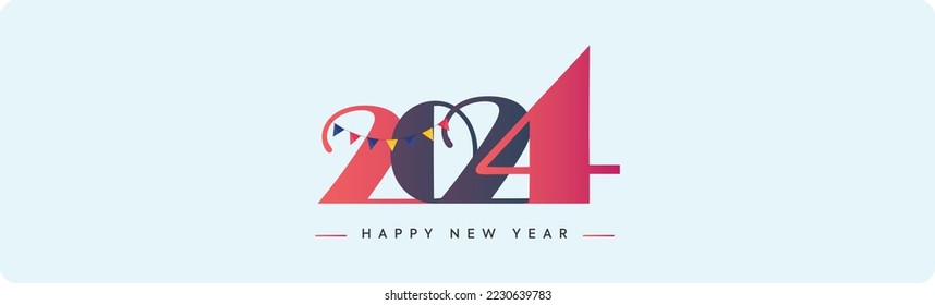 2024 new year. 2024 Happy New Year numbers with gradient blue color banner. Simple 2024 Happy New Year logo text design for cover. Number design template. Greeting banner. Happy New Year cover.