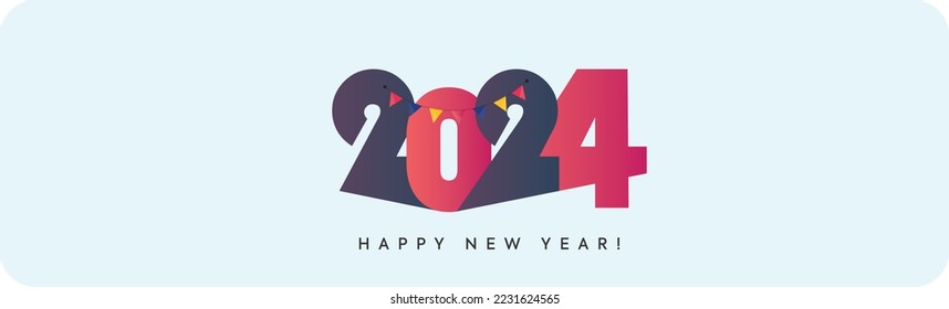 2024 new year. 2024 Happy New Year numbers with gradient blue color banner. Simple 2024 Happy New Year logo text design for Facebook cover. Greeting banner. Happy New Year cover.