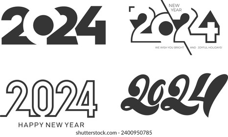 2024 New year, happy new year vector set	
