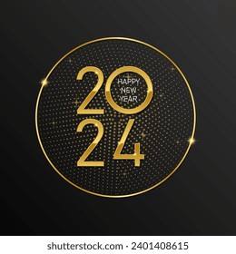 2024 new year horizontal design. Gold shiny graphic vector. Elegant dark background.