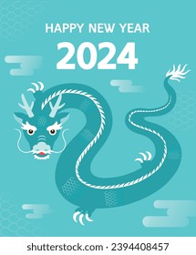 
2024 New Year illustration with blue dragon