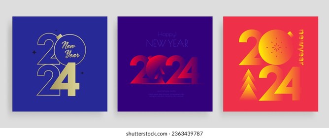 2024 New Year invitation card set. Christmas post with colorful typography logo 2024. Vector holiday composition of numbers.
