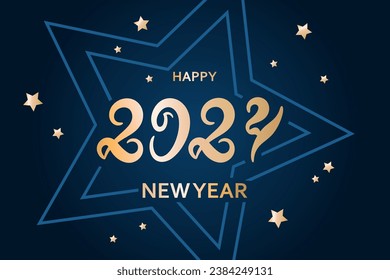 2024 new year. Lettering, sparkling particles. Christmas sparkling template for holiday banner, flyer, card, invitation, cover, poster. Modern style. Vector illustration. blue	
