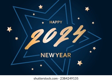 2024 new year. Lettering, sparkling particles. Christmas sparkling template for holiday banner, flyer, card, invitation, cover, poster.  Vector illustration. blue	
