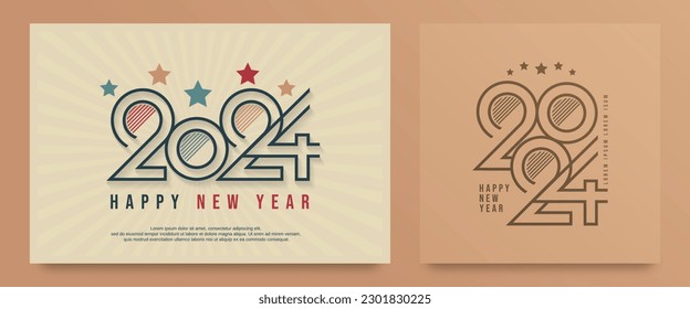 2024 new year with line number on retro background. Happy new year 2024 on square cardboard design template