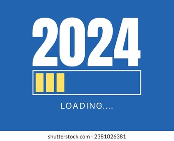 2024 Neujahrsbeladung einzeln auf blauem Hintergrund. Vektorgrafik.