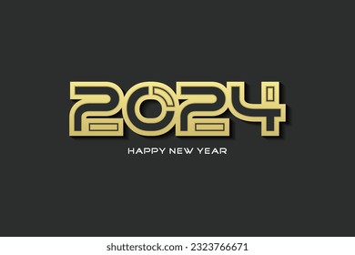 2024 diseño de logotipo de año nuevo con números 3d de color dorado
