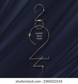 2024 new year logo on black textile abstract waves background. New year luxury greeting design for poster, flyer, invitation, postcard, advertising.