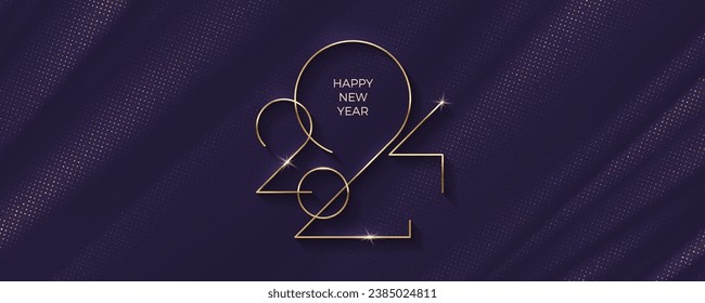 2024 new year logo on black textile abstract waves background. New year luxury greeting design for poster, flyer, invitation, postcard, advertising.