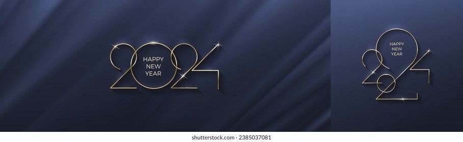 Logo de lujo del año 2024 sobre fondo abstracto negro. Tarjeta de saludo de Año Nuevo. Diseño para afiches, volantes, invitaciones, postales, publicidad.