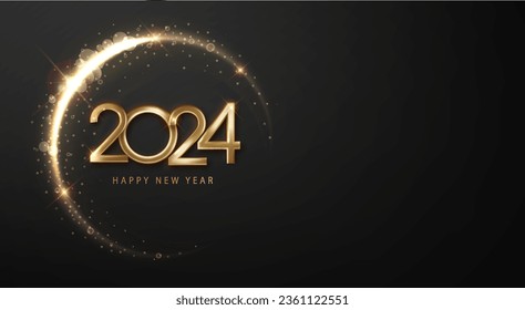 2024 New Year and Merry Christmas celebration background witch abstract gold wave design element shining and festive splendor