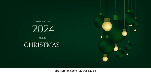 2024 New Year Merry Christmas decoration background with hanging balls glowing light