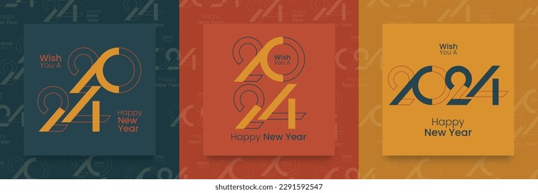 2024 new year with modern line logo. 2024 new year greeting with modern line logo number square template