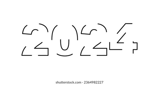 2024 new year number abstract line art, Design element of 2024 shape partial contour stroke line, illustration minimalist disappearing and reappearing outline typography