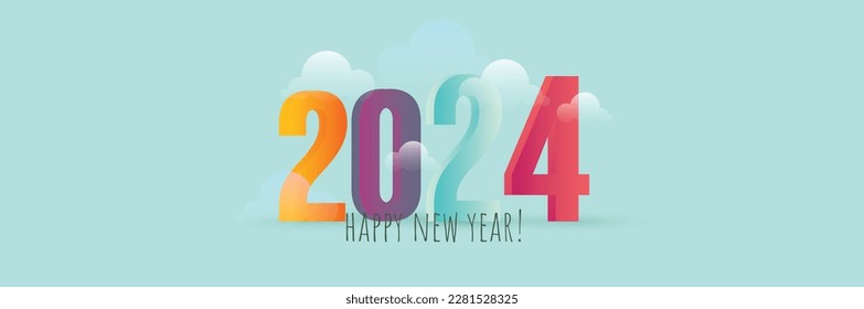 2024 new year. 2024 New Year numbers with colorful banner. 2024 Happy New Year logo text design for cover photo. Number design template. Greeting banner template. Happy New Year cover. Social media