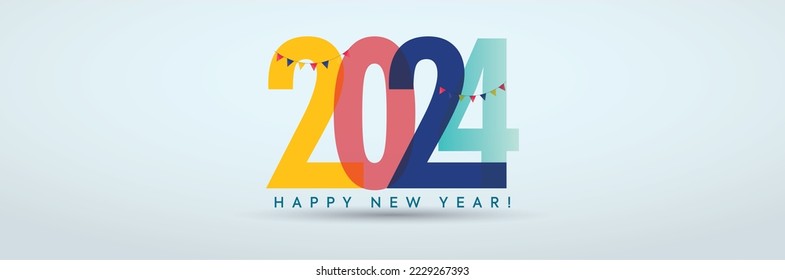 2024 new year. 2024 New Year numbers with gradient colorful banner. 2024 Happy New Year logo text design for cover photo. Number design template. Greeting banner template. Happy New Year cover.