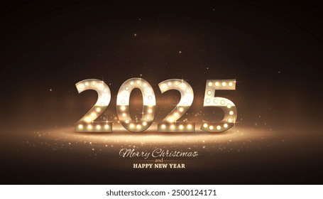 2024 New Year numbers with lamp bulb, retro style. vector