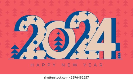 2024 New Year numbers typography greeting card a red background for celebration and season decoration.
