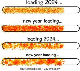 2024 New Year orange loading bar made of small circles on white background. Start new year 2024 with goal plan, new year business vision. Vector illustration.
