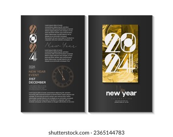 Poster 2024 für das neue Jahr. mit einer eleganten goldstrukturierten Rahmenkollektion. für ein Poster, Banner, Cover und mehr.