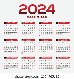 2024 new year red and black gradient colorful calendar