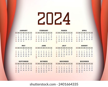 2024 new year red wave calendar design vector