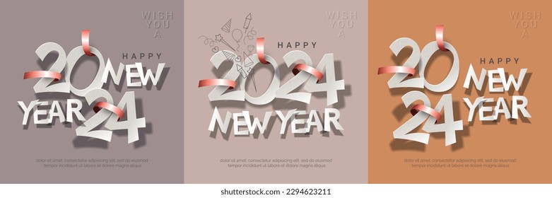 2024 new year square template. Happy new year 2024 with paper cut design style for banner, greeting card, calendar, poster, flyer and social media post template
