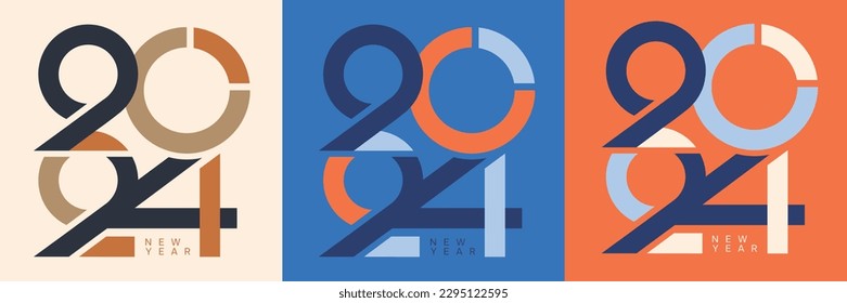 2024 new year square template with modern retro design style. 2024 new year typeface logo color